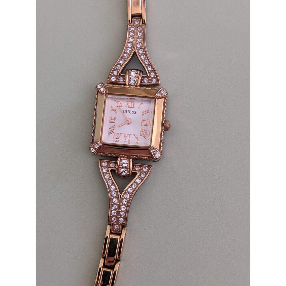 Guess Gold Tone Watch with Square Dial and Rhinestones 8in Working